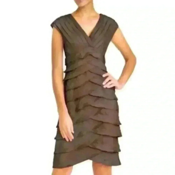 Adrianna Papell Smoky Charcoal Brown Tiered Dress Formal Wedding Guest Size 10 - Picture 7 of 7